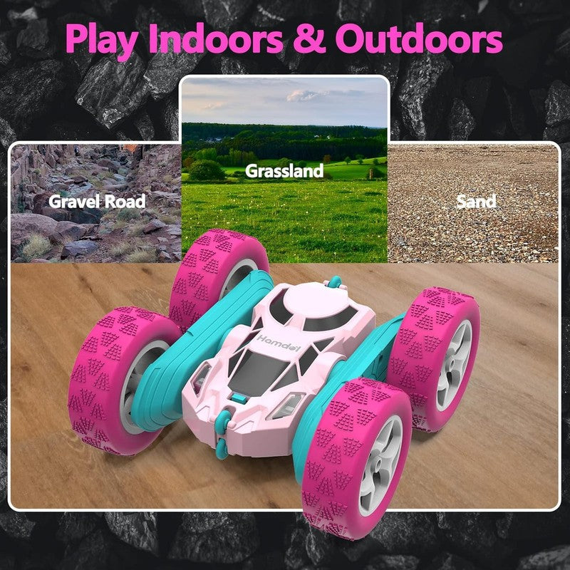 Pink Remote Control Car for Girls, 360° Flipping Stunt Car with LED Headlights, 6
