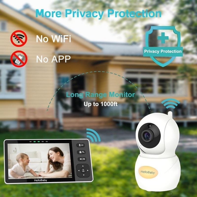 720P HD Baby Monitor with Camera, Audio, Night Light & 1000Ft Range3