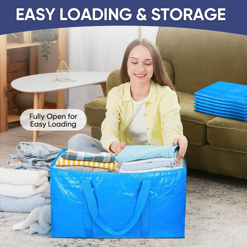 6 Pack Extra Large Heavy Duty Moving Bags Zipper Storage Totes Sky Blue6