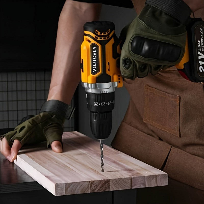 21V Cordless Drill Set 2Ah Battery 25+1 Torque 2-Speed Keyless Chuck Yellow4