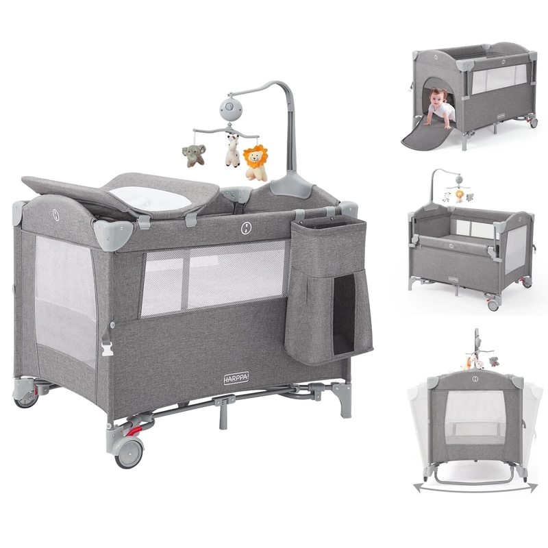 5 in 1 Portable Playard & Bassinet Bedside Sleeper Newborn Toddler Gray10