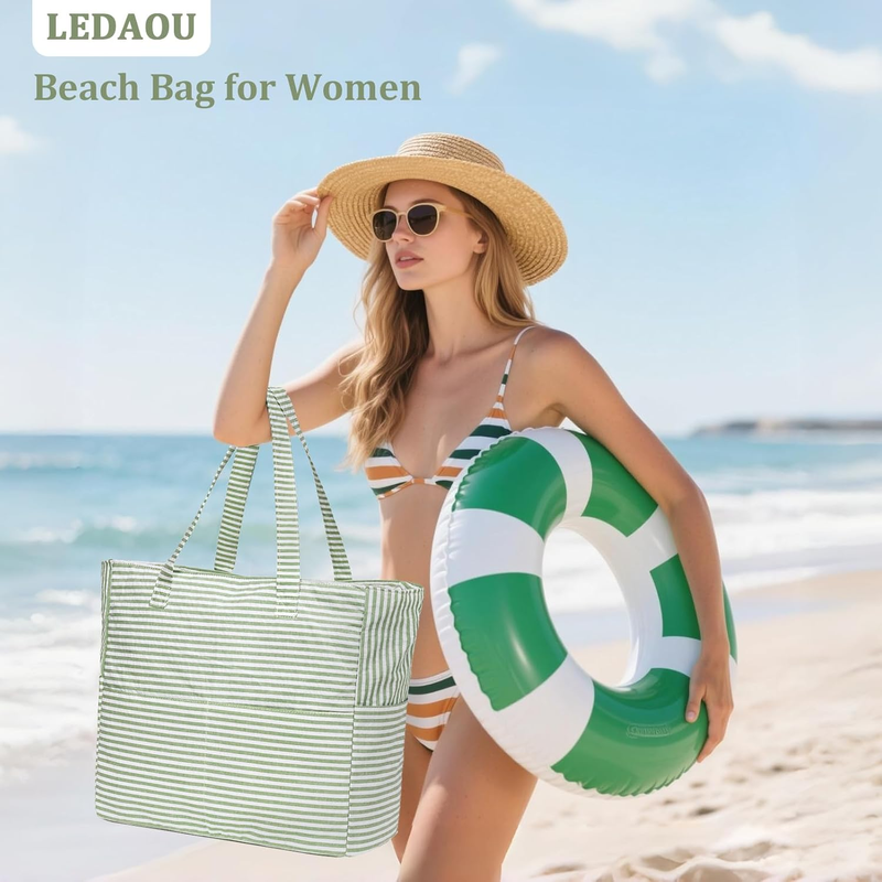 Large Waterproof Beach Tote Bag Women Sandproof Zipper Wet Pocket Travel1