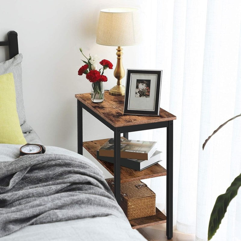 Rustic 3 Tier End Table Nightstand Narrow Side Table Rustic Brown Black5