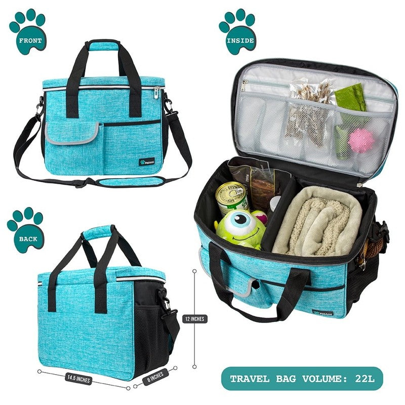Dog Travel Bag with Food Container & Bowls  Pet Travel Supplies, Medium Sea Blue3