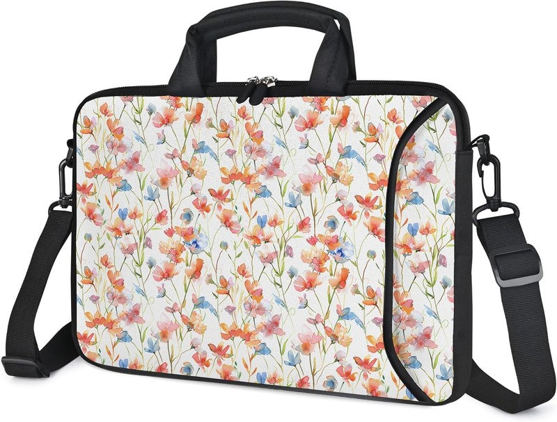 14 15.6 Laptop Sleeve Bag Flowers Neoprene Carry Case w/ Handle Pocket3
