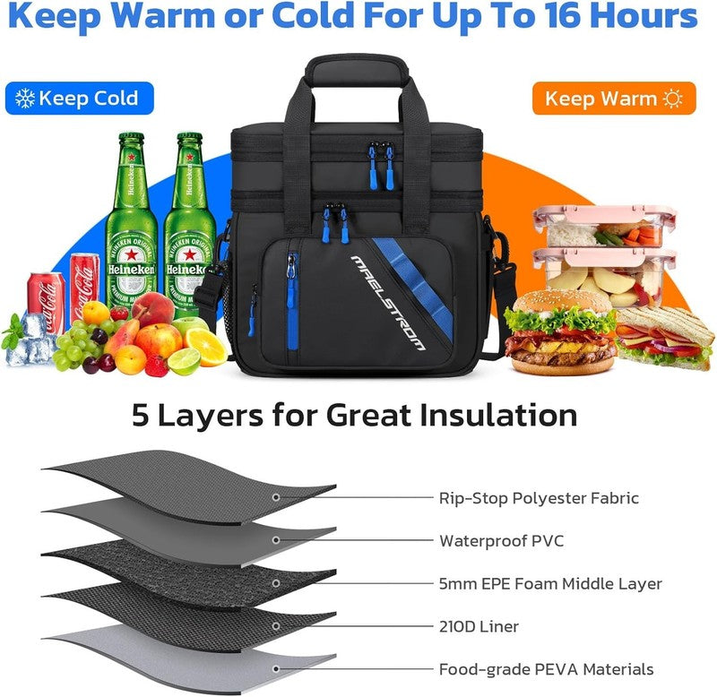 20L Expandable Double Deck Insulated Lunch Bag Black Cooler3