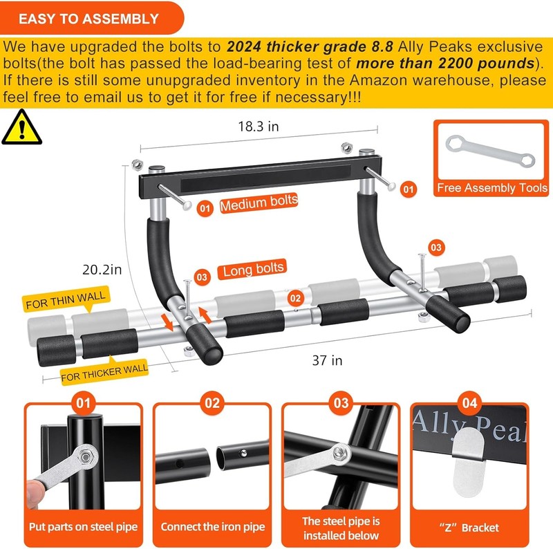 Pull up Bar for Doorway | Thickened Steel Max Limit 440 Lbs Upper Body Fitness W4