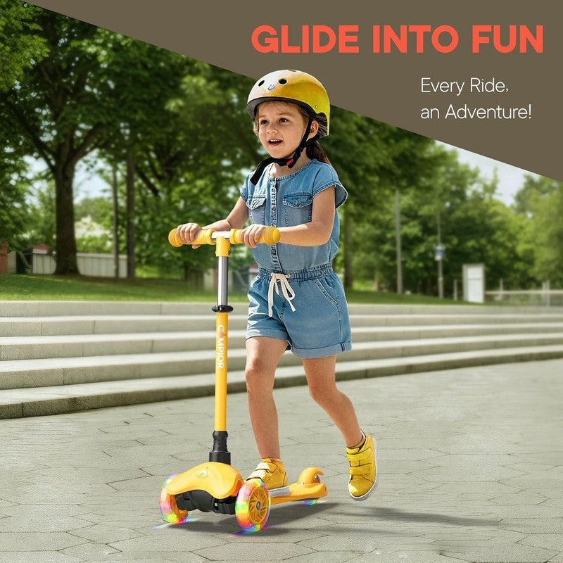 Kids 3 Wheel Scooter Lean to Steer LED Wheels Adjustable Handlebar Yellow2