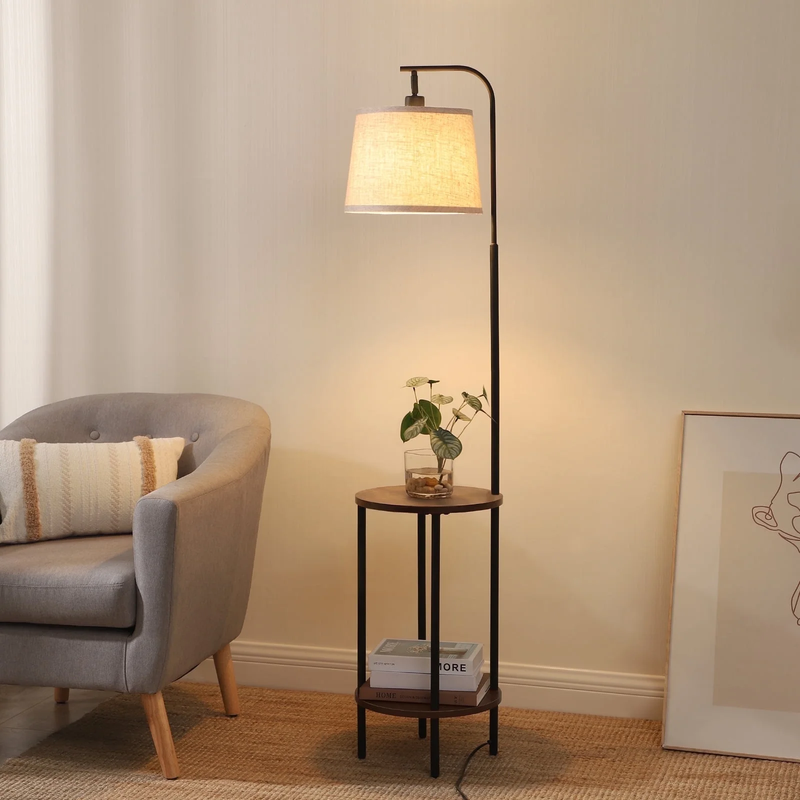 62" Rustic Farmhouse Wooden Floor Lamp with Table, Brown Lamp for Living Room9
