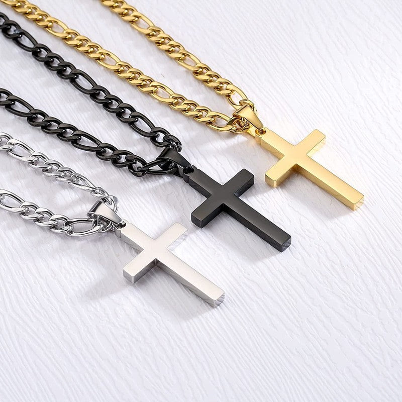 Layered Gold Cross Necklaces for Men Cuban Figaro Chain Set Gift for Dad2