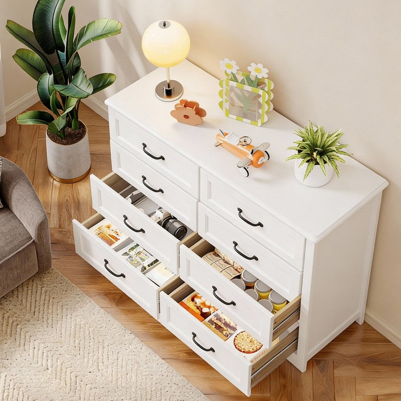 8-Drawer Dresser, White Chest of Drawers with Metal Handles, Multi-Functional St2