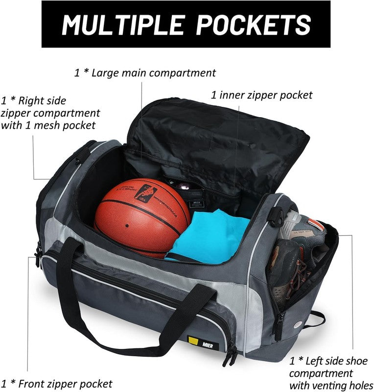 60L Large Gym Duffle Bag w/ Shoe Compartment Lightweight Sports Travel Grey1