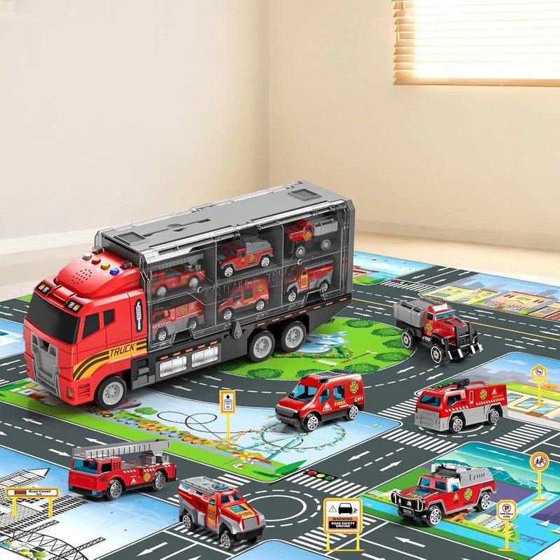Toddler Boys Toys for 3 5 Years Old, Fire Truck Vehicle Set with Play Mat and Di1