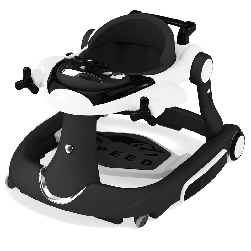 5-In-1 Musical Baby Walker with Wheels, Foldable Baby Walker for Boys Girls, Bla0