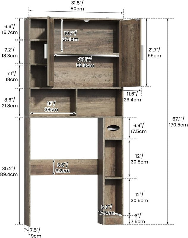 Farmhouse Over-Toilet Cabinet with 2 Barn Doors, 10 Adjustable Shelves & Tissue1