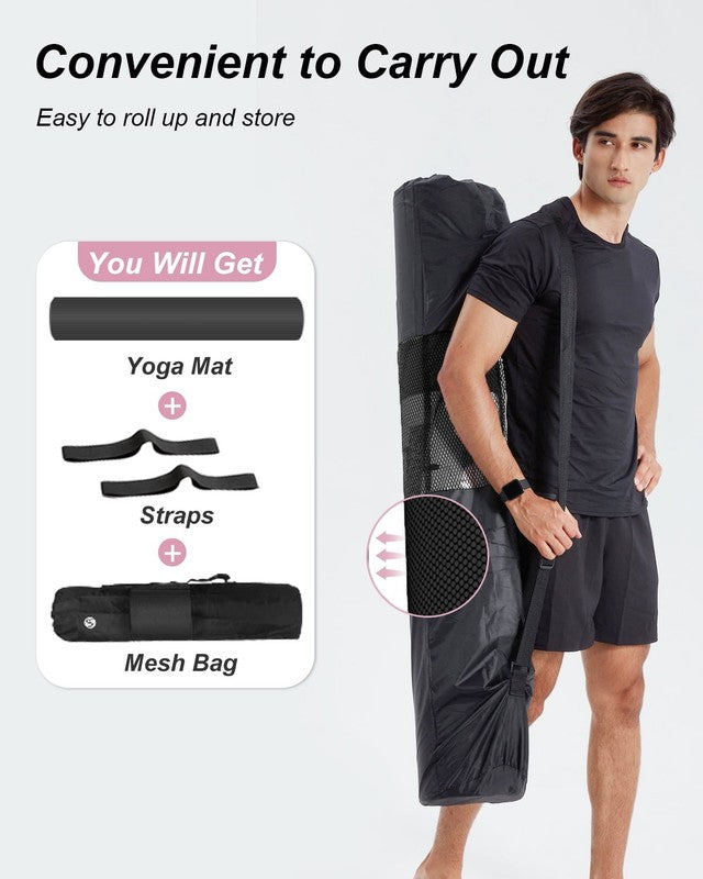 Large Yoga Exercise Mat 78"X51" 1/2" Thick NBR Foam Workout Mats, Black W/ Yoga5