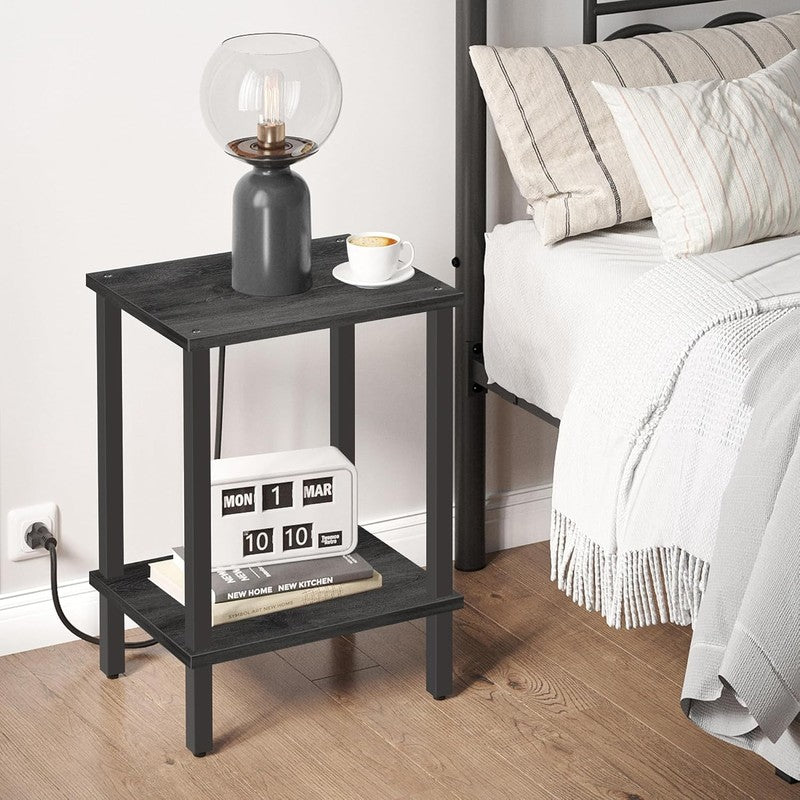 Set of 2 End Tables 2 Tier Side Tables Nightstand Sofa Table Charcoal Grey1