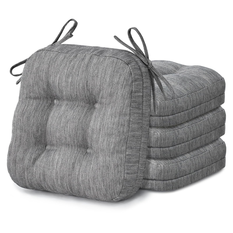 3.5" Tufted Dual-Layer Chair Cushions Set of 4 16.5"x16.5" Gray7