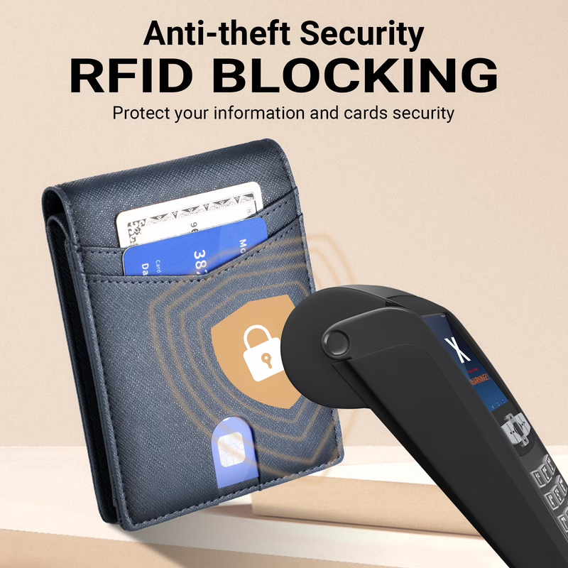 Men's Slim Leather RFID Blocking Bifold Wallet 2 ID Windows Holds 15 Cards  1