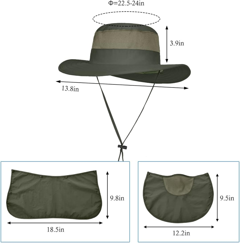 Men's Wide Brim Fishing Hat 3 Pack UPF 50+ Face Neck Flap Cap5