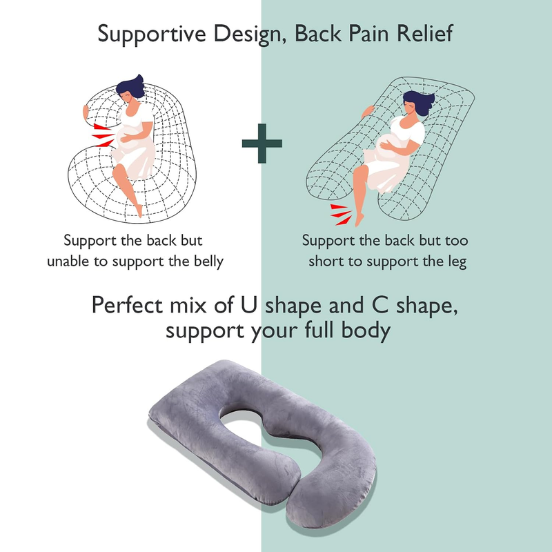 57in U Shaped Pregnancy Pillow Full Body Maternity Pillow Gray6
