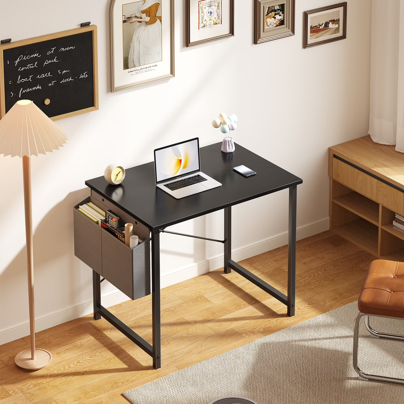 31" Computer Desk with Metal Frame – Waterproof Surface & Storage Bag, Black0
