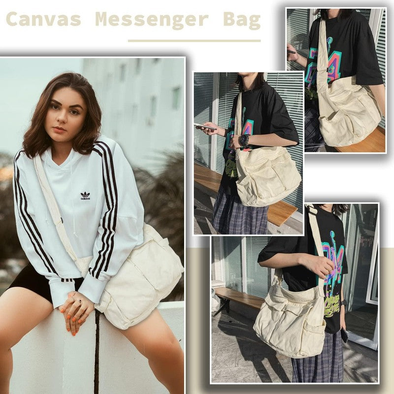 Canvas Messenger Bag Large Hobo Crossbody Multiple Pockets Shoulder Tote Unisex1