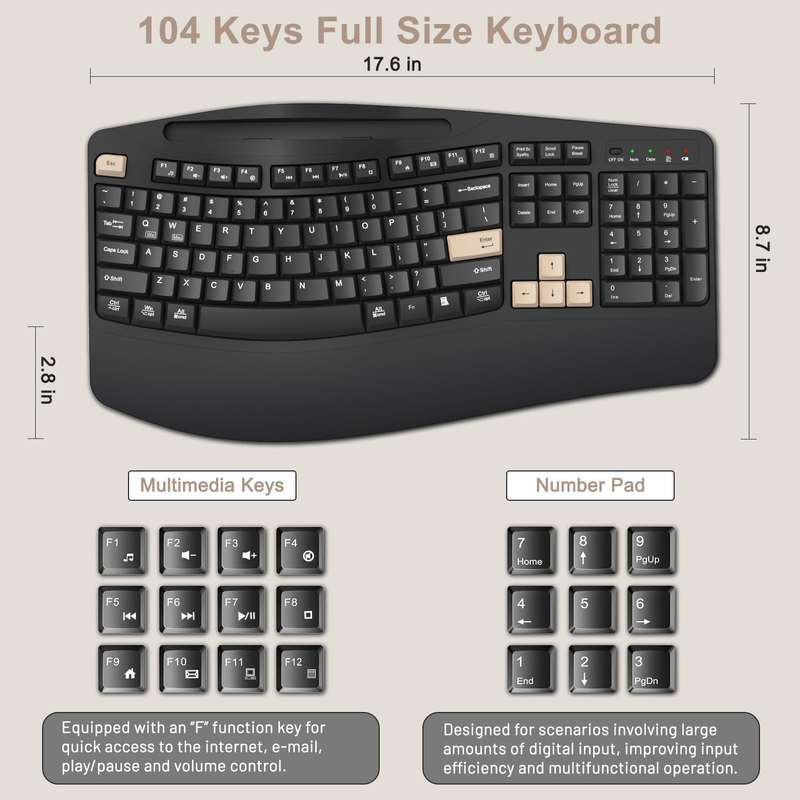 Wireless Keyboard Mouse Set Wrist Rest Silent 6 Button Mouse Black6