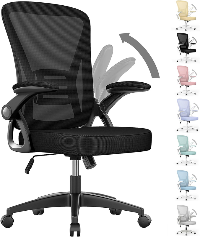 Ergonomic Mesh Office Chair Mid Back Swivel Desk Chair Flip Up Arms Black0