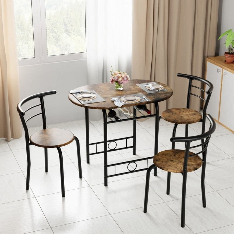 3 Piece Wood and Metal Dining Set, Small Dining Table for 2 ,For Living Room, Di1