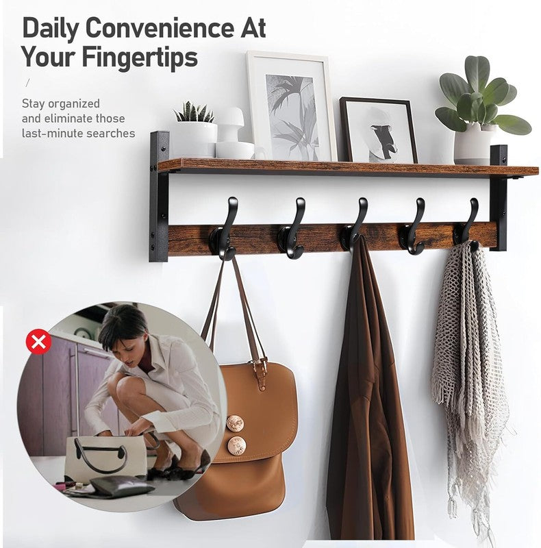 29" Coat Rack Wall Mount with Shelf, Rustic Black3