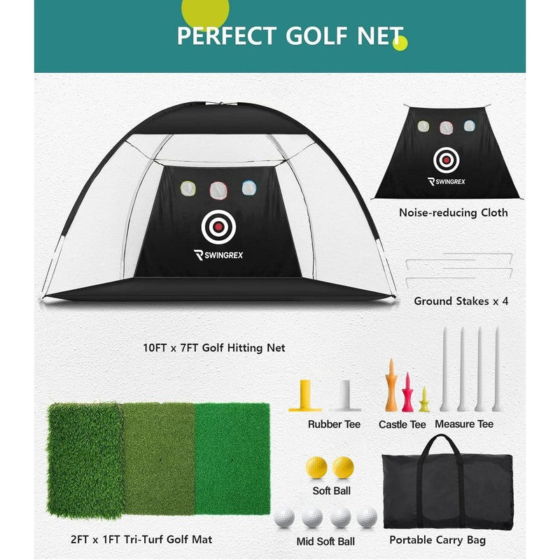 10X7Ft Golf Net for Home Swing Training with Mat, Target & Balls5