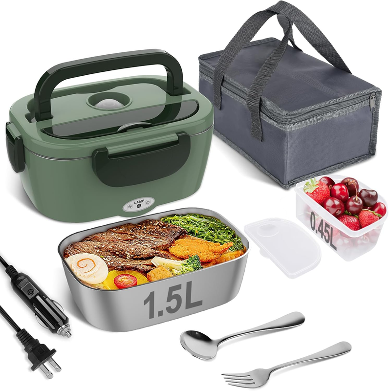 Electric Heated Lunch Box 80W Portable Food Warmer 1.5L 110V/12V/24V Stainless6