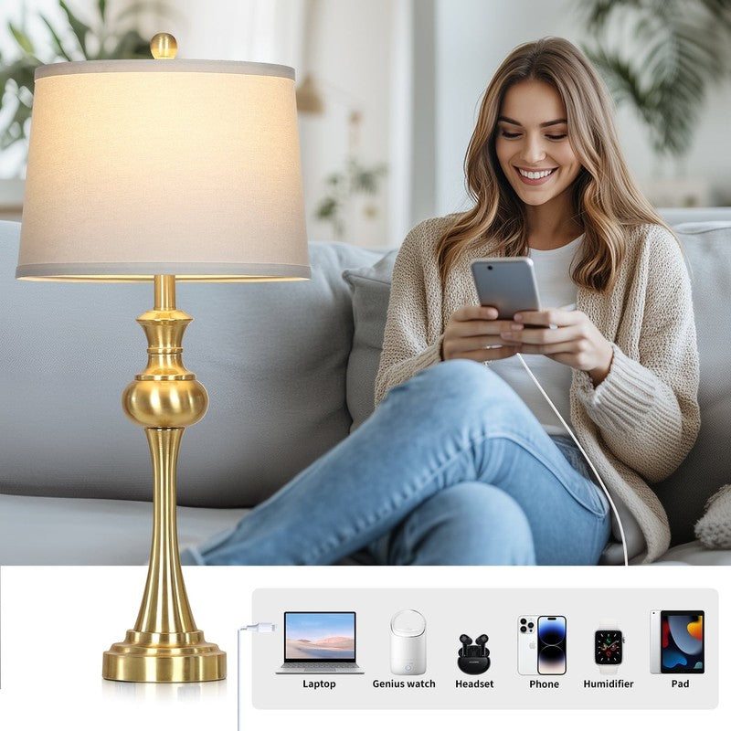 28.75" Tall Table Lamps Set of 2 for Living Room Bedroom with USB C+A Ports AC O2