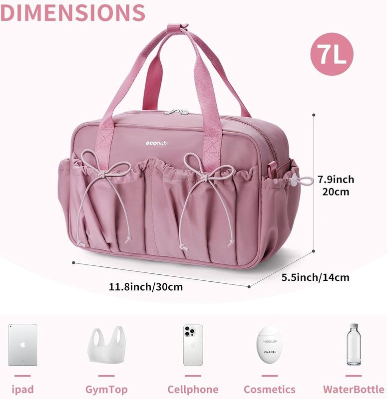 Small Gym Bag Women Mini Duffle Wet Compartment Bowknot Yoga Tote Pink4