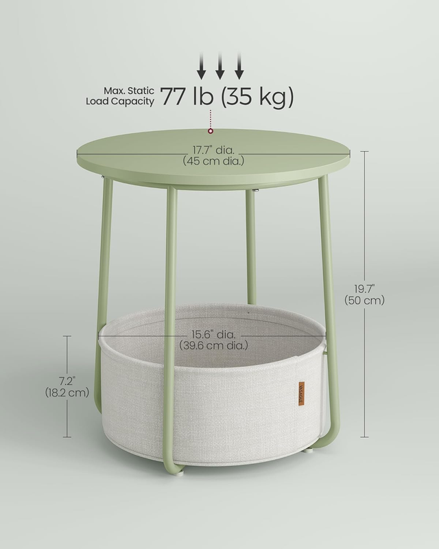 LILEA Collection   Small round Side End Table, Modern Nightstand with Fabric Bas2