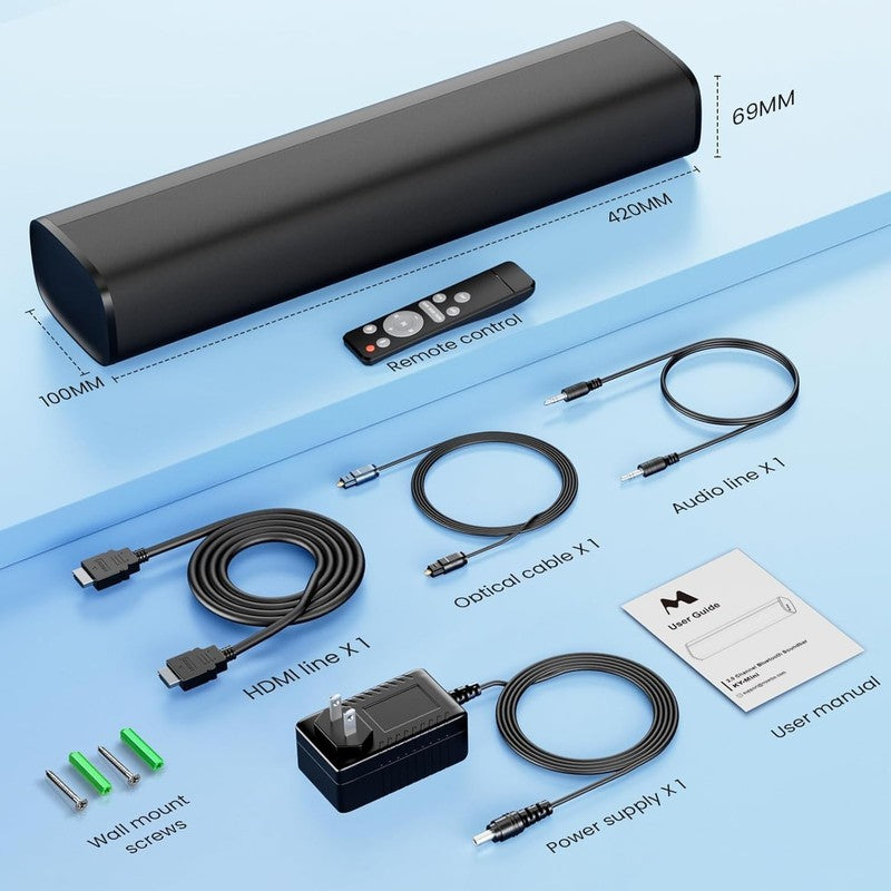 50W Bluetooth 5.3 Sound Bar for TV 17" Speaker ARC Optical AUX Home Theater5