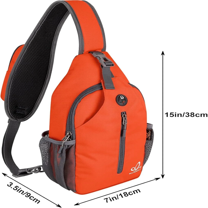 Unisex Hiking Travel Nylon Sling Bag Cross Body Shoulder Chest Bag,Orange Red1