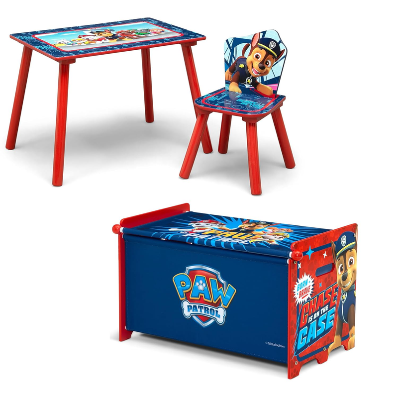 PAW 3-Piece Toddler Playroom Set – Includes Table, Chair and Toy Box, Blue0