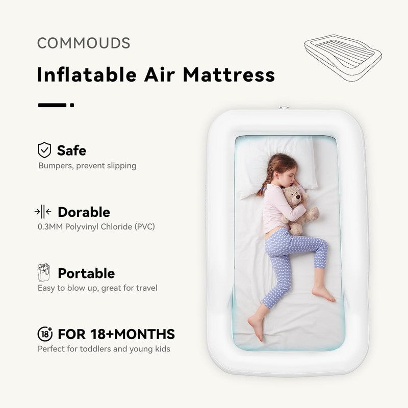Portable Toddler Travel Bed with Safety Bumpers, Inflatable Kids Air Mattress2