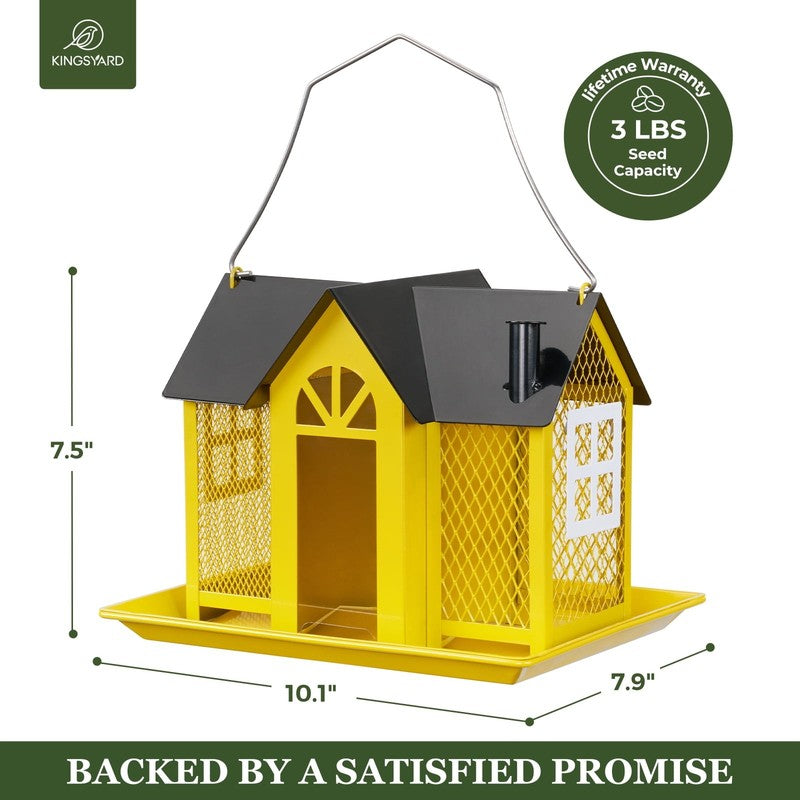 Yellow Metal Weatherproof Bird Feeder House, Triple Feeders for Finch & Cardinal2