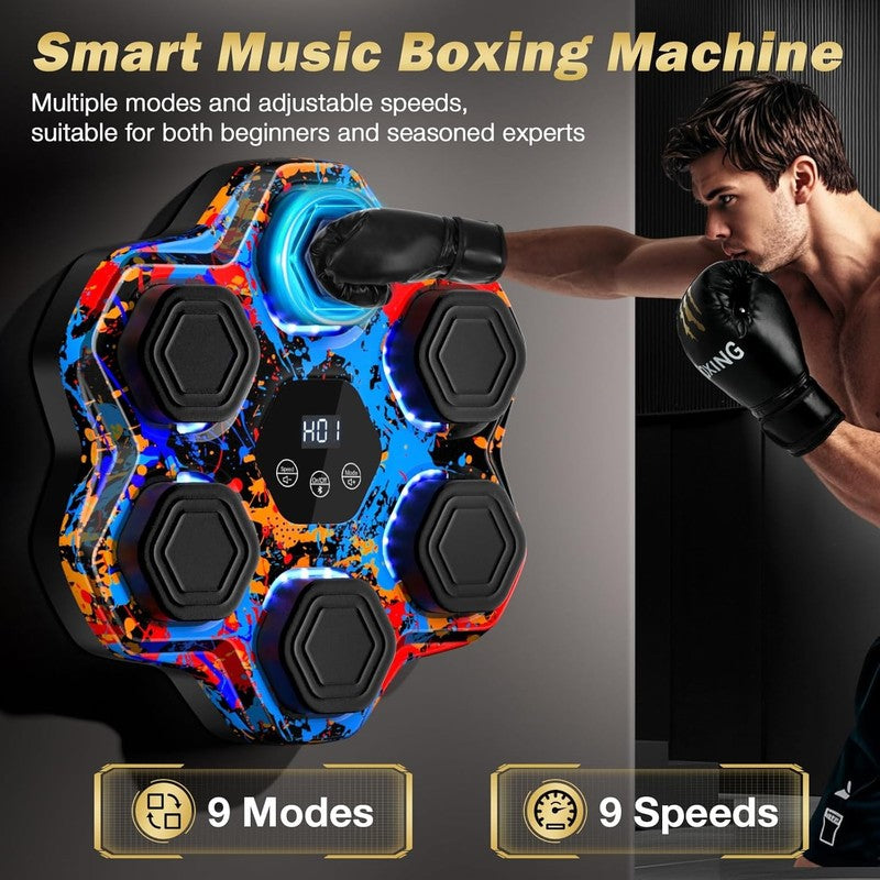 Music Boxing Machine Wall Mounted Punch Trainer w Gloves 9 Modes 9 Speeds1
