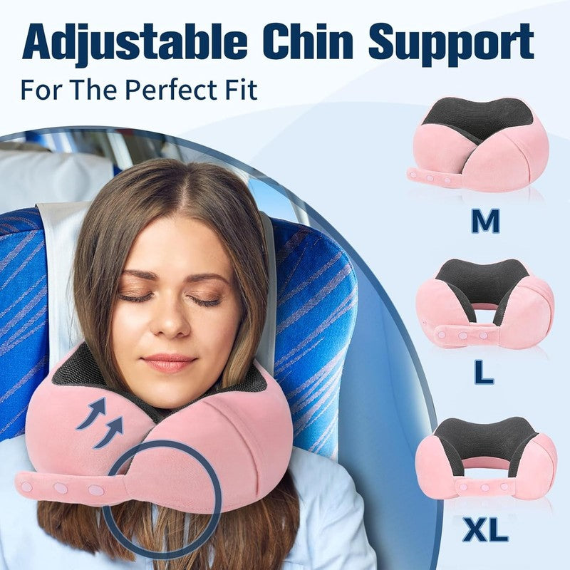Adjustable 100% Memory Foam Travel Neck Pillow w/ Eye Mask, Earplugs & Bag1