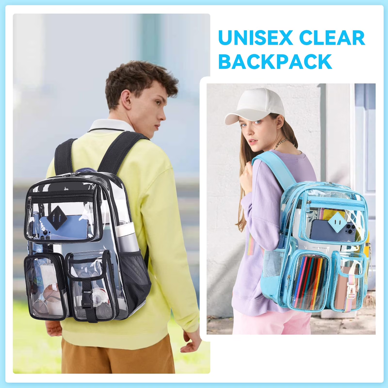 Large Clear Book Bag Waterproof See Through Backpack Blue Daisy1