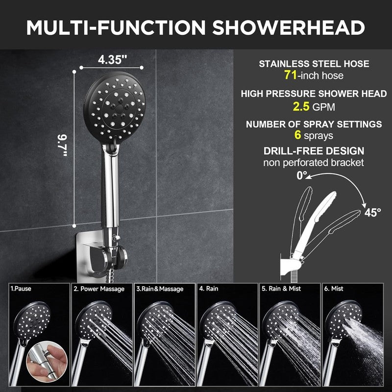 Wide High Pressure Rain Shower Head with Handheld, Handheld Shower Heads with Mu2