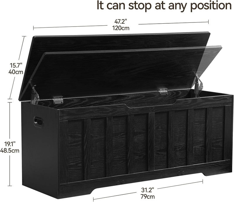 47.2'' Wooden Storage Chest Trunk Flip Top Bench Shoe Storage Black1