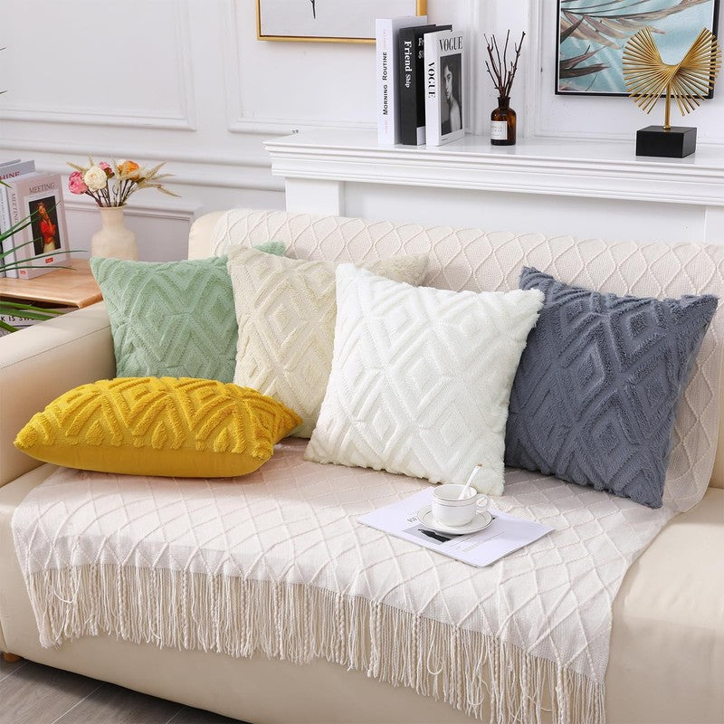 Set of 2 Decorative Throw Pillow Covers 18x18 Soft Cream White for Couch3