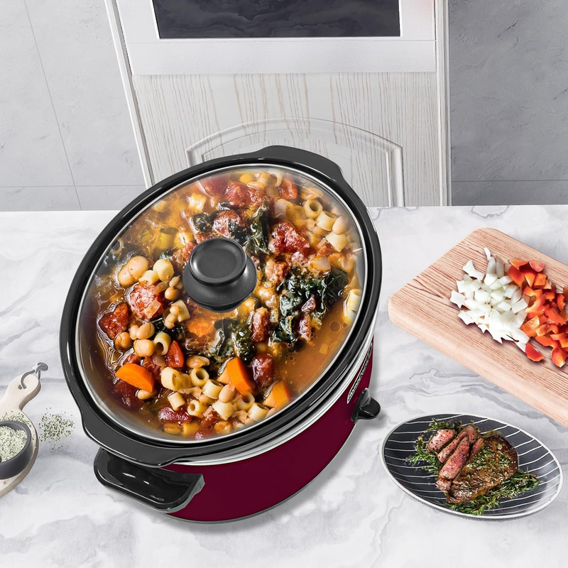 7Qt Oval Slow Cooker Manual 3-Setting Red Stainless Steel Warmer5