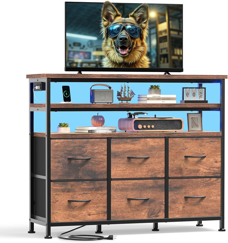 TV Stand Dresser 5 Fabric Drawers Media Console 45" TV Compact Storage Unit10