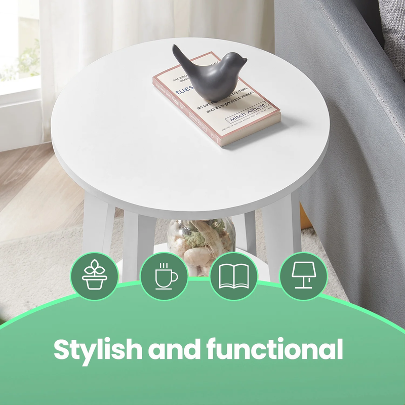 Round Modern 2 Tier End Table Side Table for Living Room Bedroom White1